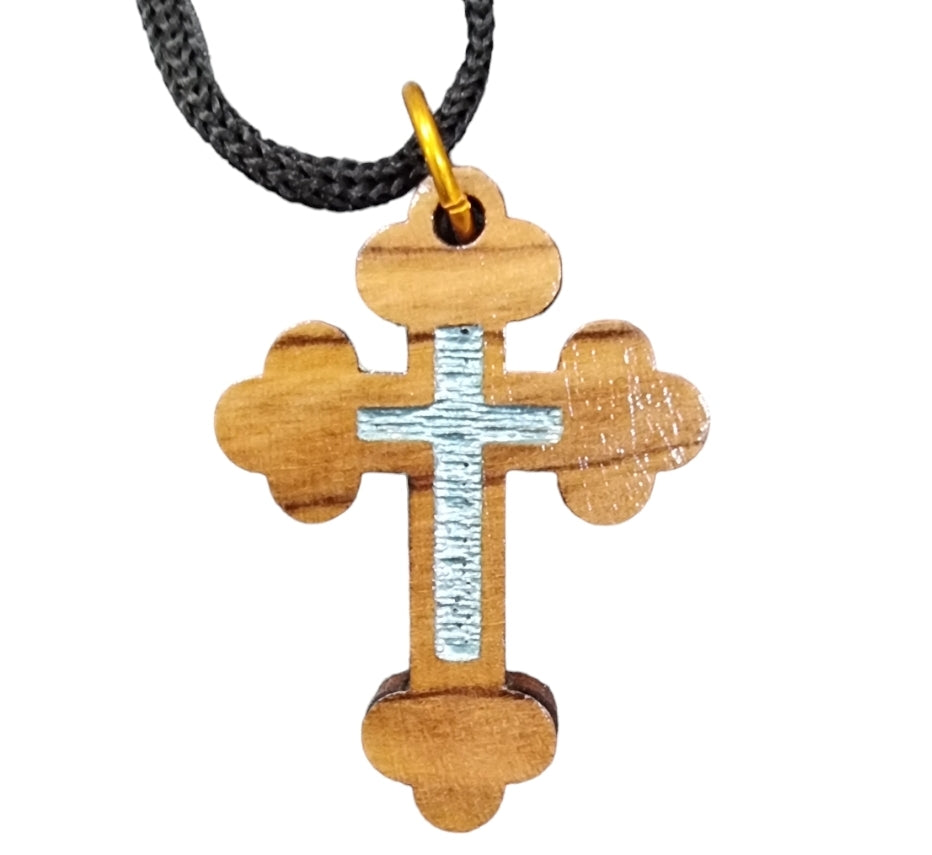 olive wood budded wooden cross necklace