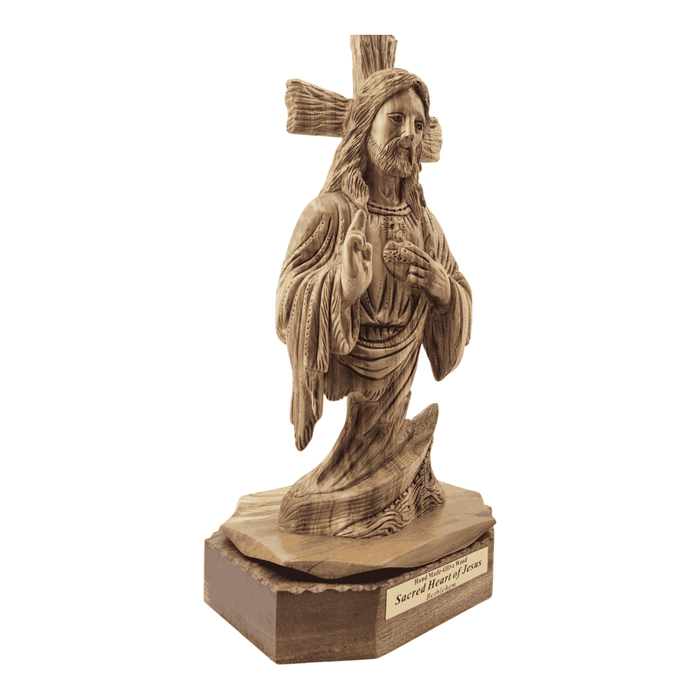 Hand-Carved Olive Wood Sacred Heart of Jesus Statue from Bethlehem