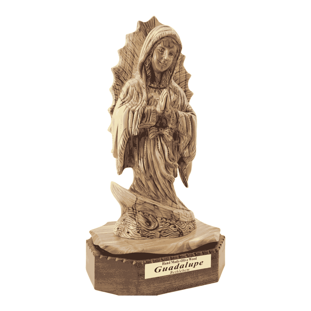 Hand-Carved Olive Wood Virgin of Guadalupe from Bethlehem