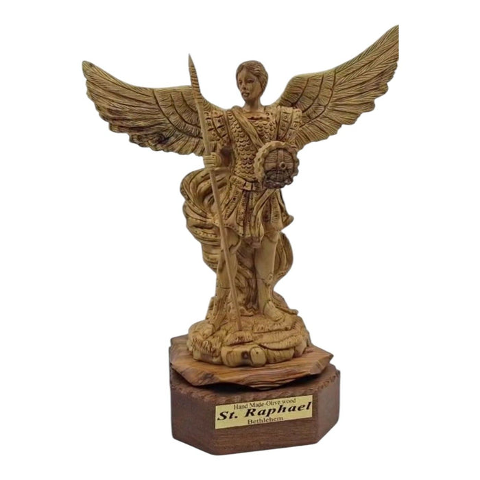 Archangel Raphael Statue - Handcrafted Olive Wood Masterpiece from Bethlehem