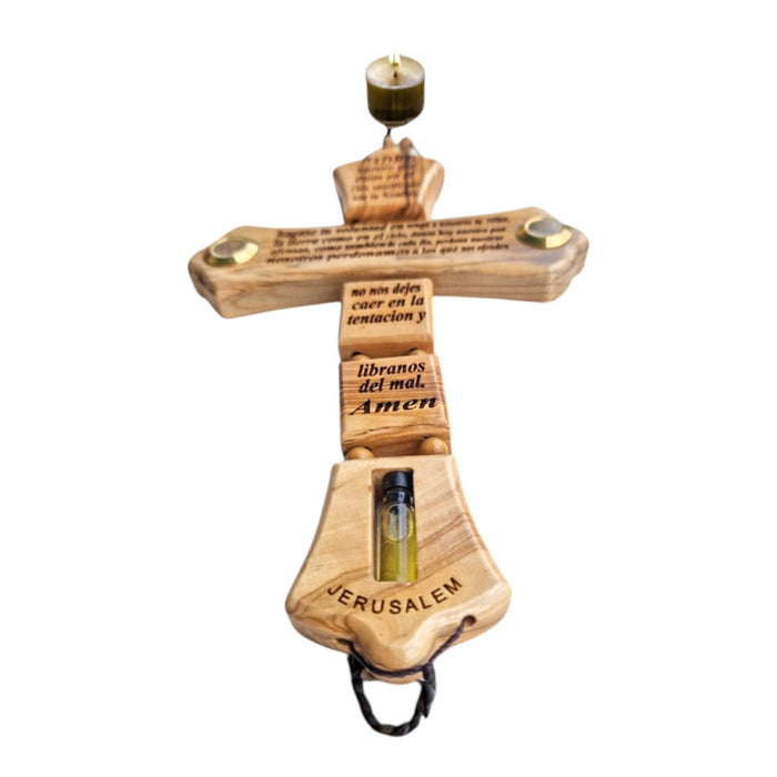 Authentic Olive Wood Cross from the Holy Land: "Our Father" Prayer in Spanish- Padre Nuestro