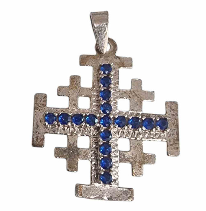 Blue Saphire Sterling Silver Jerusalem Cross