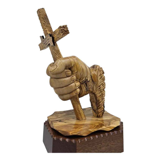 Hand-Carved Olive Wood Cross Held by Hand - Follow Jesus