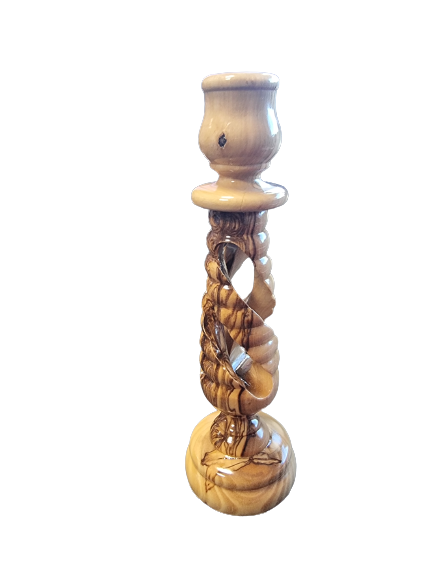 Artisan Olive Wood Twisted Candle Holder (16 cm Height)