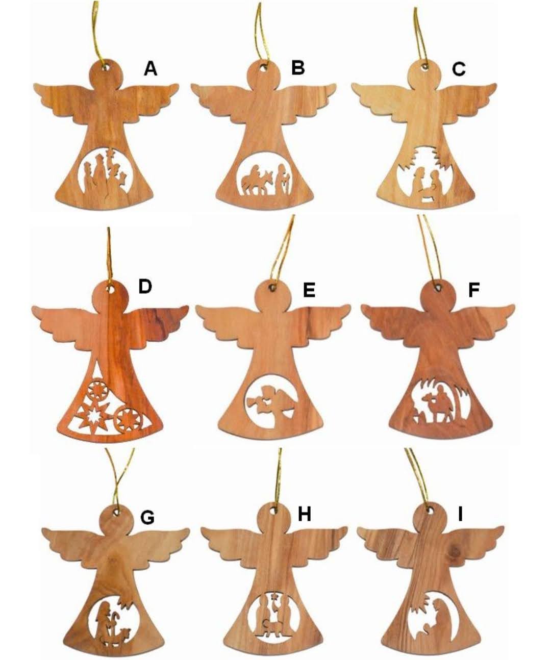 "Exquisite Olive Wood Angel Ornaments Set: A Heavenly Touch to Your Christmas Tree (Pack of 9)"