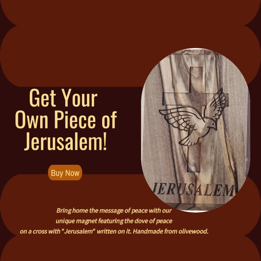 Jerusalem Peace Dove and Cross Olive Wood Magnet