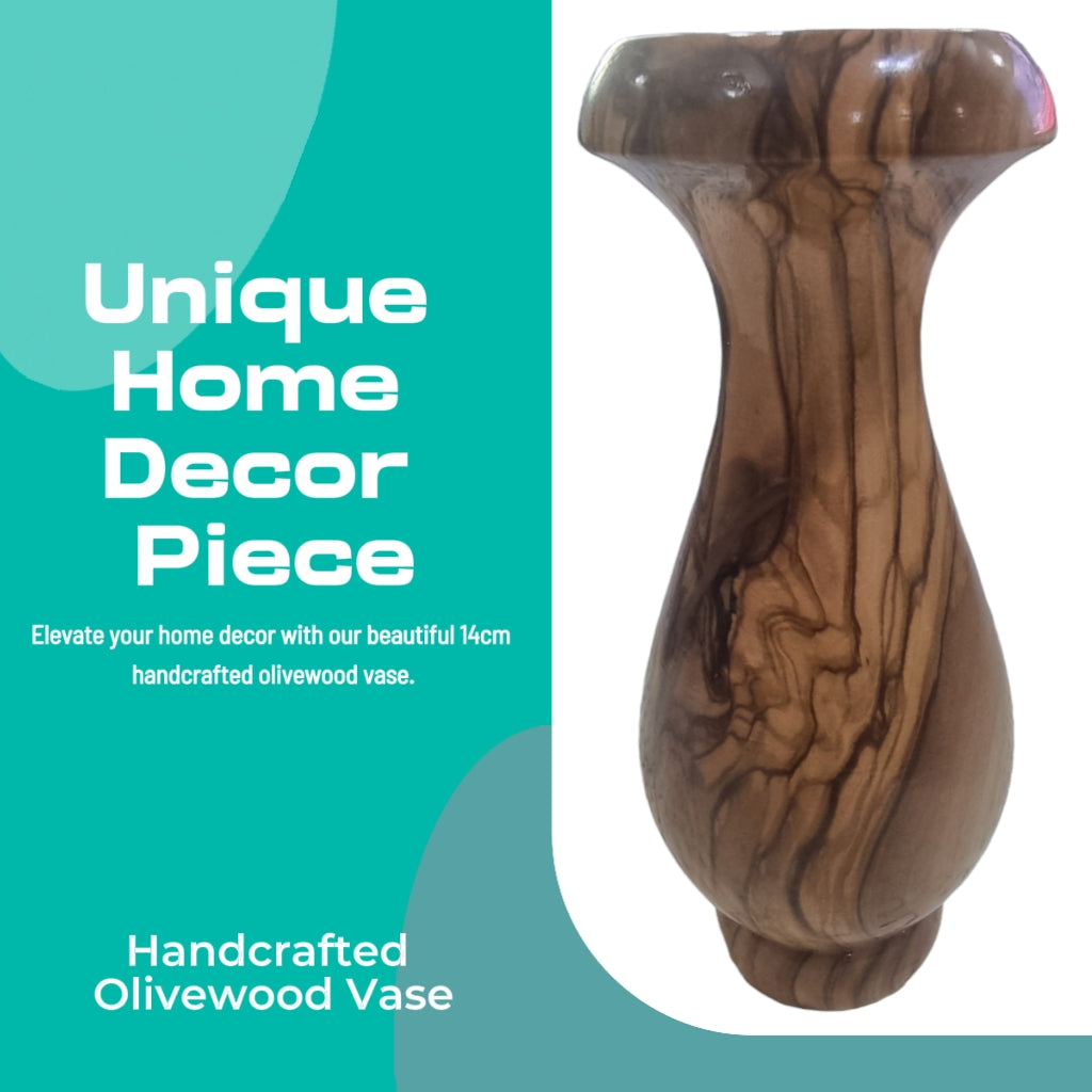 Elegante handgefertigte Vase aus Olivenholz – 14 cm großes, handgefertigtes Dekorationsstück