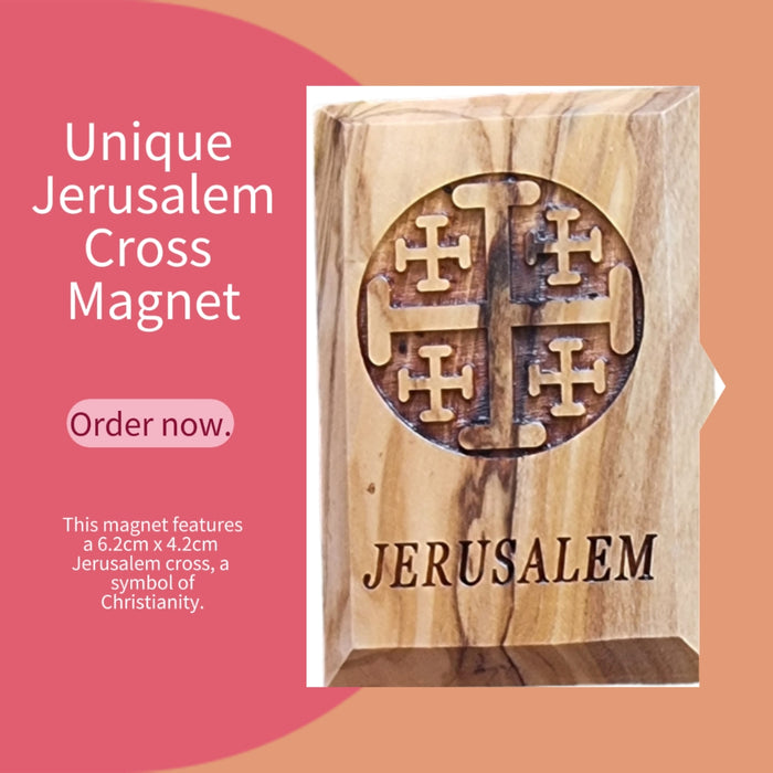 Carved in Faith: Jerusalem Cross Olivewood Magnet