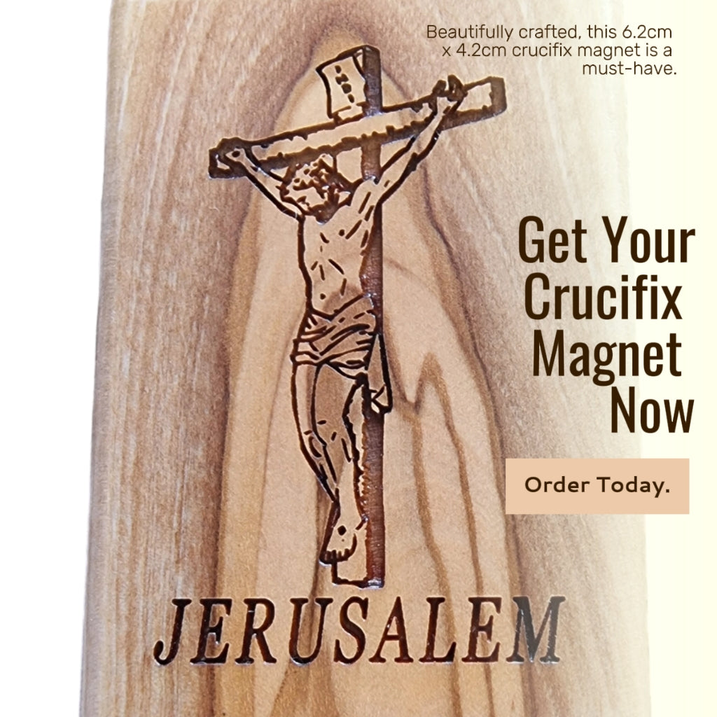 Jerusalem Olive Wood Crucifix Magnet (6.2cm x 4.2cm)