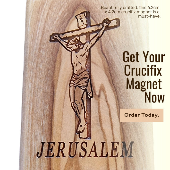 Jerusalem Olive Wood Crucifix Magnet (6.2cm x 4.2cm)