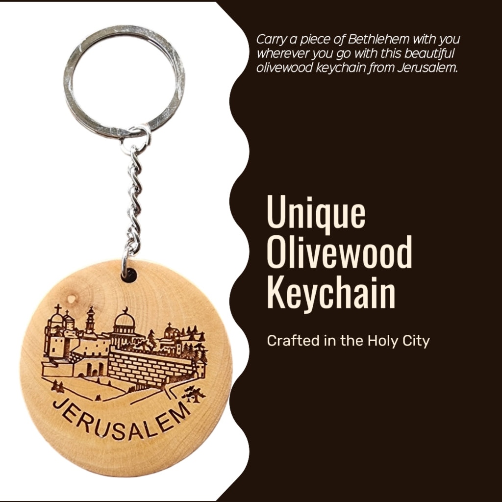 Jerusalem in Your Hand: Olive Wood Cityscape Keyring