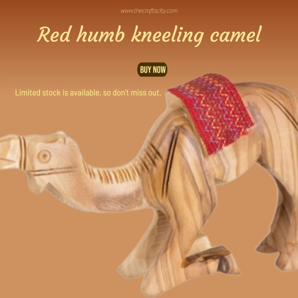 15cm Red Humped Half-Kneeling Hand-made Olivewood Camel