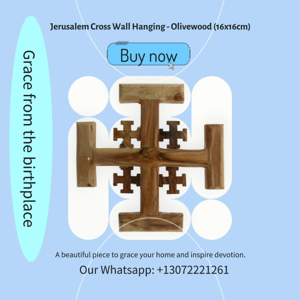 Jerusalem Cross Wall Hanging - Handmade Olivewood (16x16cm)