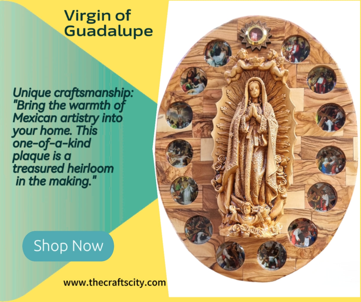 Resplandor Divino: Placa de pared ovalada de la Virgen de Guadalupe - Olivewwod &amp; Plaster