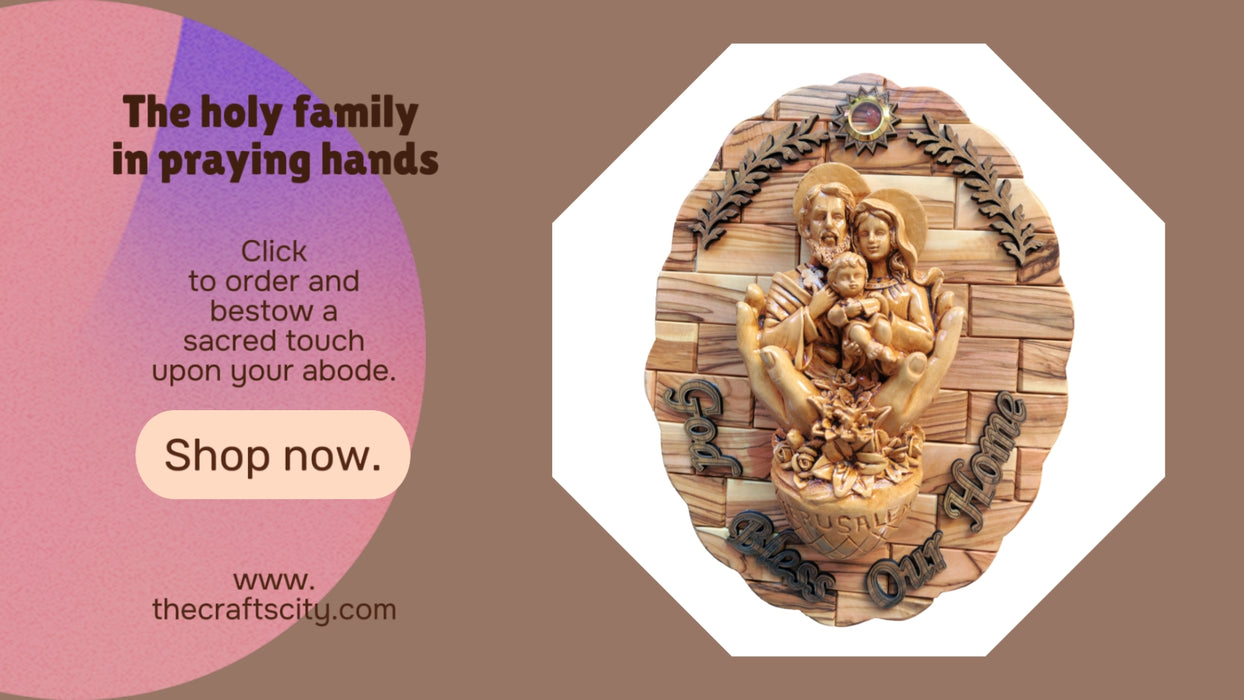 Divine Embrace -3D Handcrafted Holy Family Plaque with Olivewood and Holyland Relics