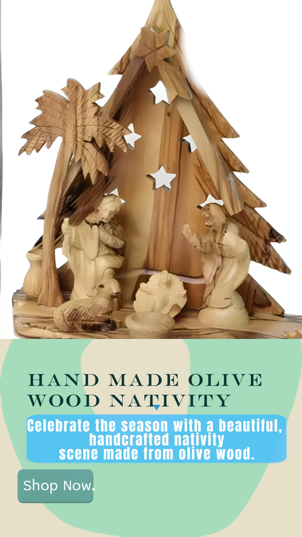 "Exquisite 17 cm Hand-Crafted Olive Wood Nativity Scene: A Reverent Celebration"