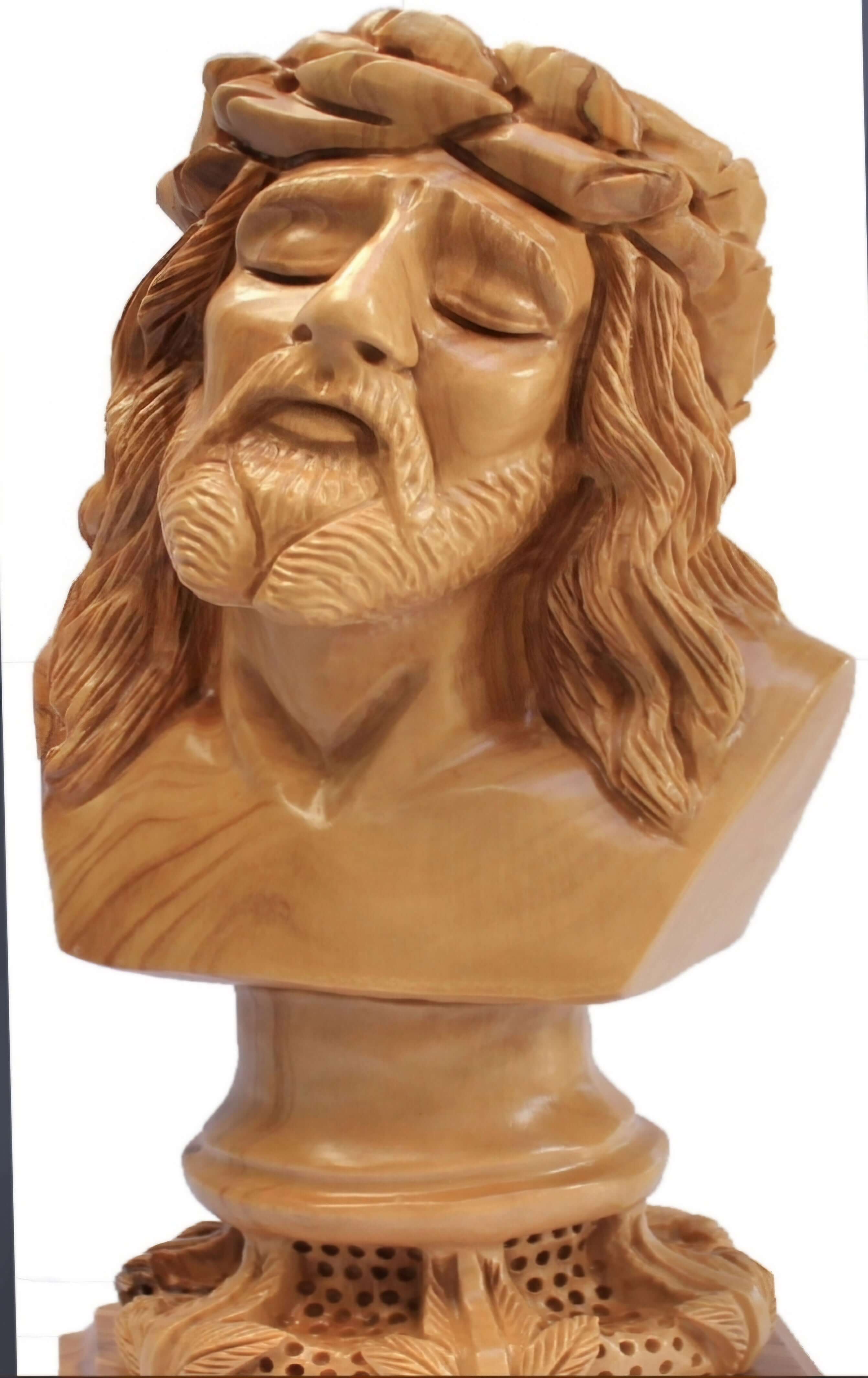 Hand-Carved Olive Wood Bust of Jesus Christ - 27.5 cm