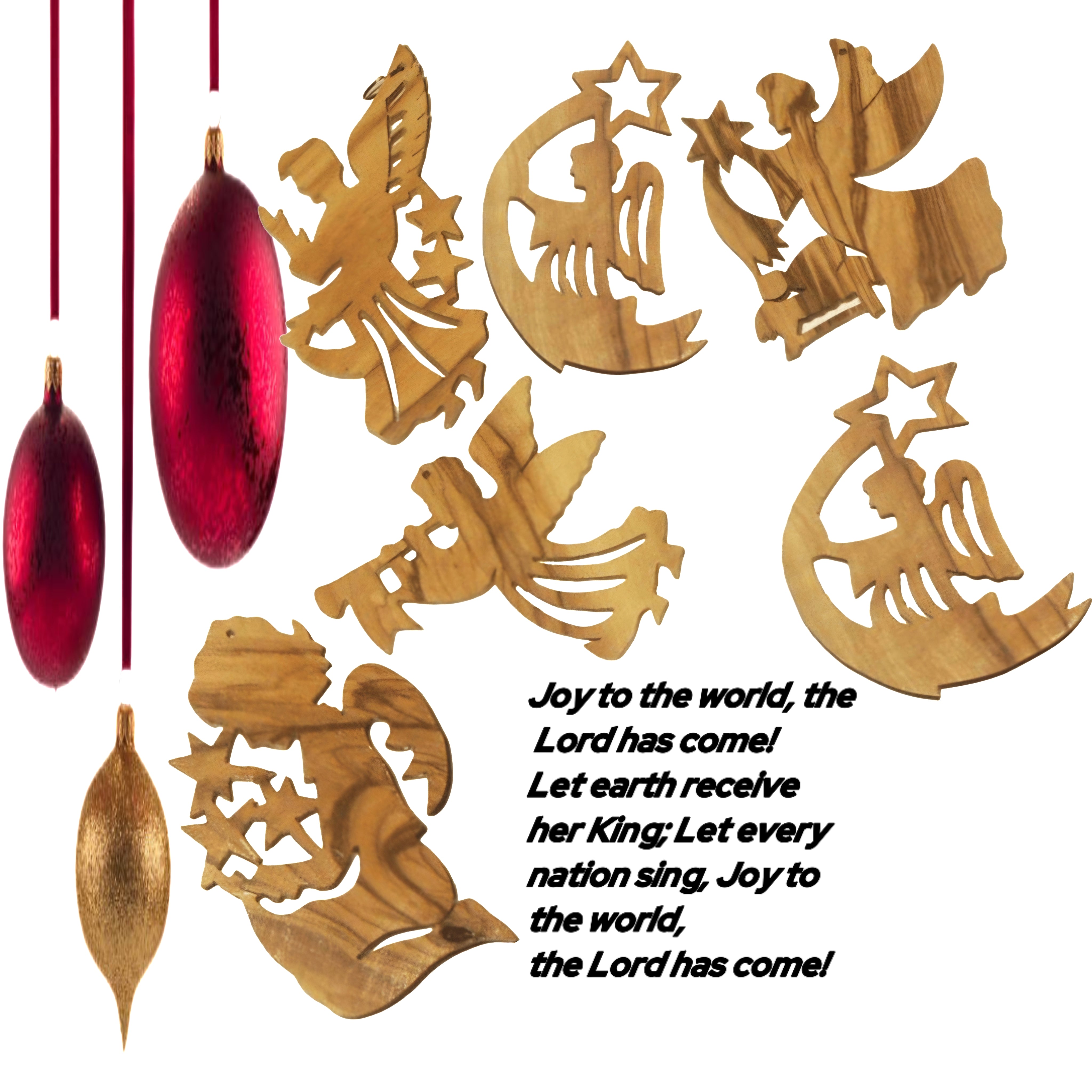 "Enchanting Olive Wood Angel Ornaments: Set of 6 Handcrafted Christmas Tree Decorations"