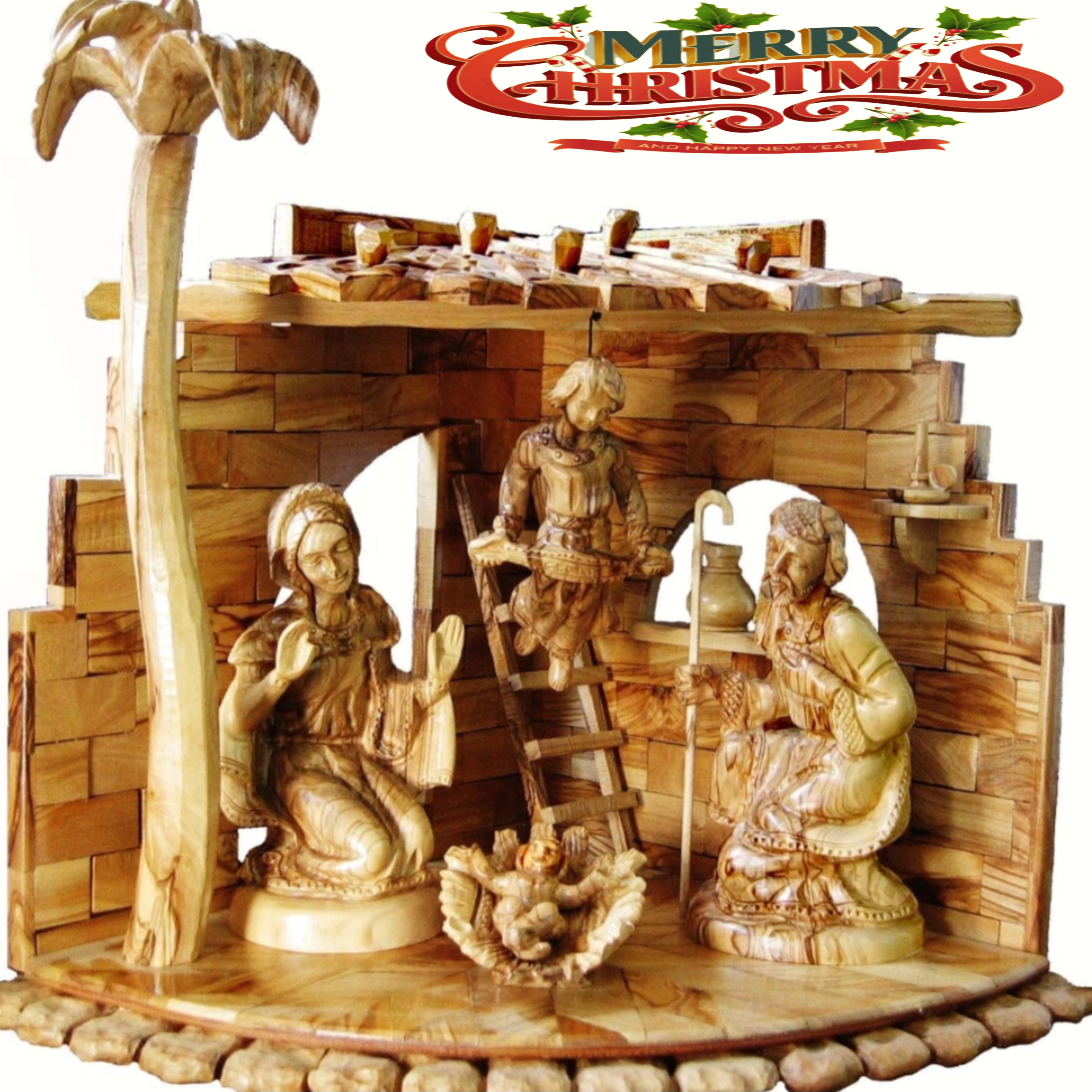 Bethlehem Nativity Scene: Exquisitely Carved Olive Wood