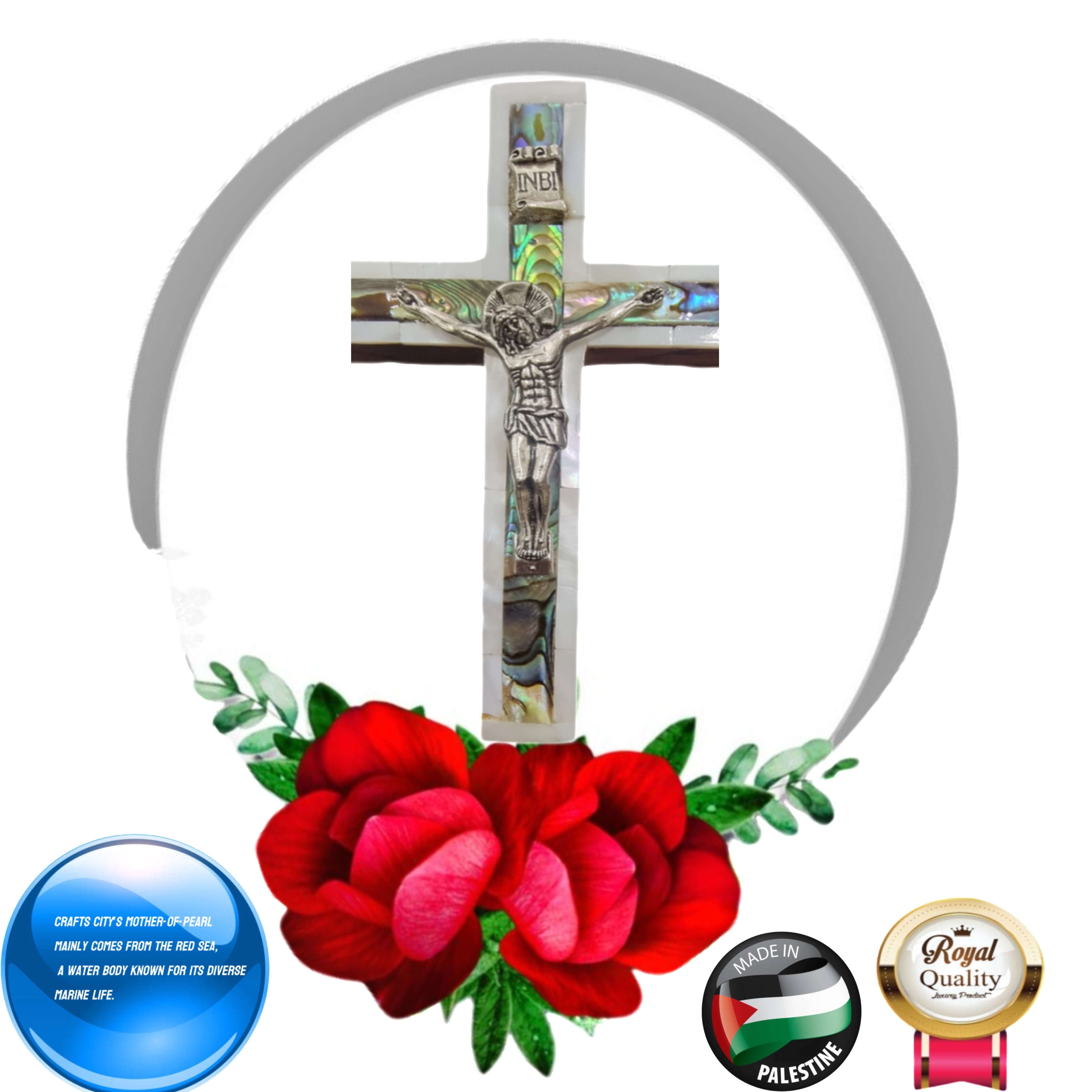 Holy Land Mother of Pearl Crucifix (12cm) - A Touch of Grace