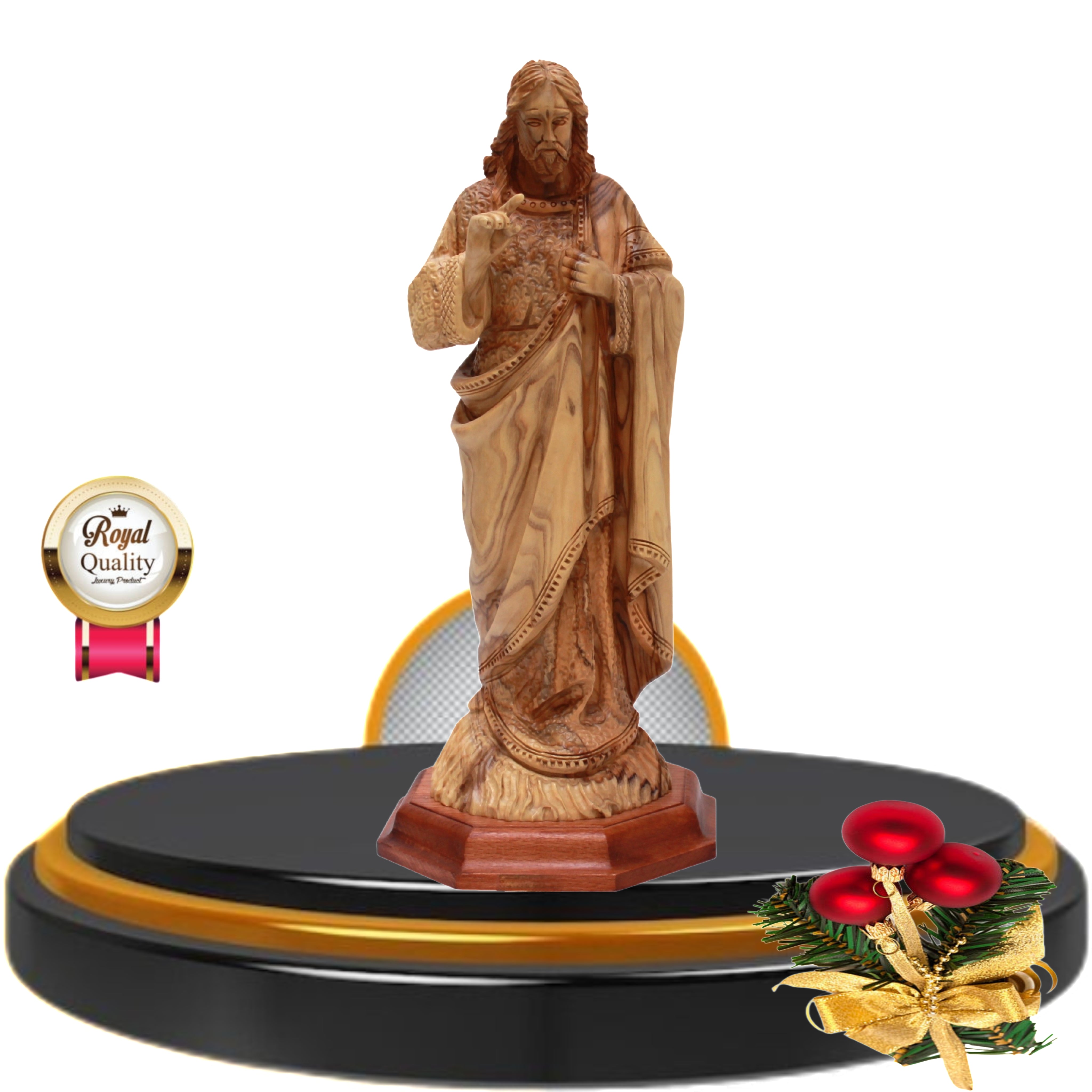 A Hand-Carved Olive Wood Statue of Blessing Jesus