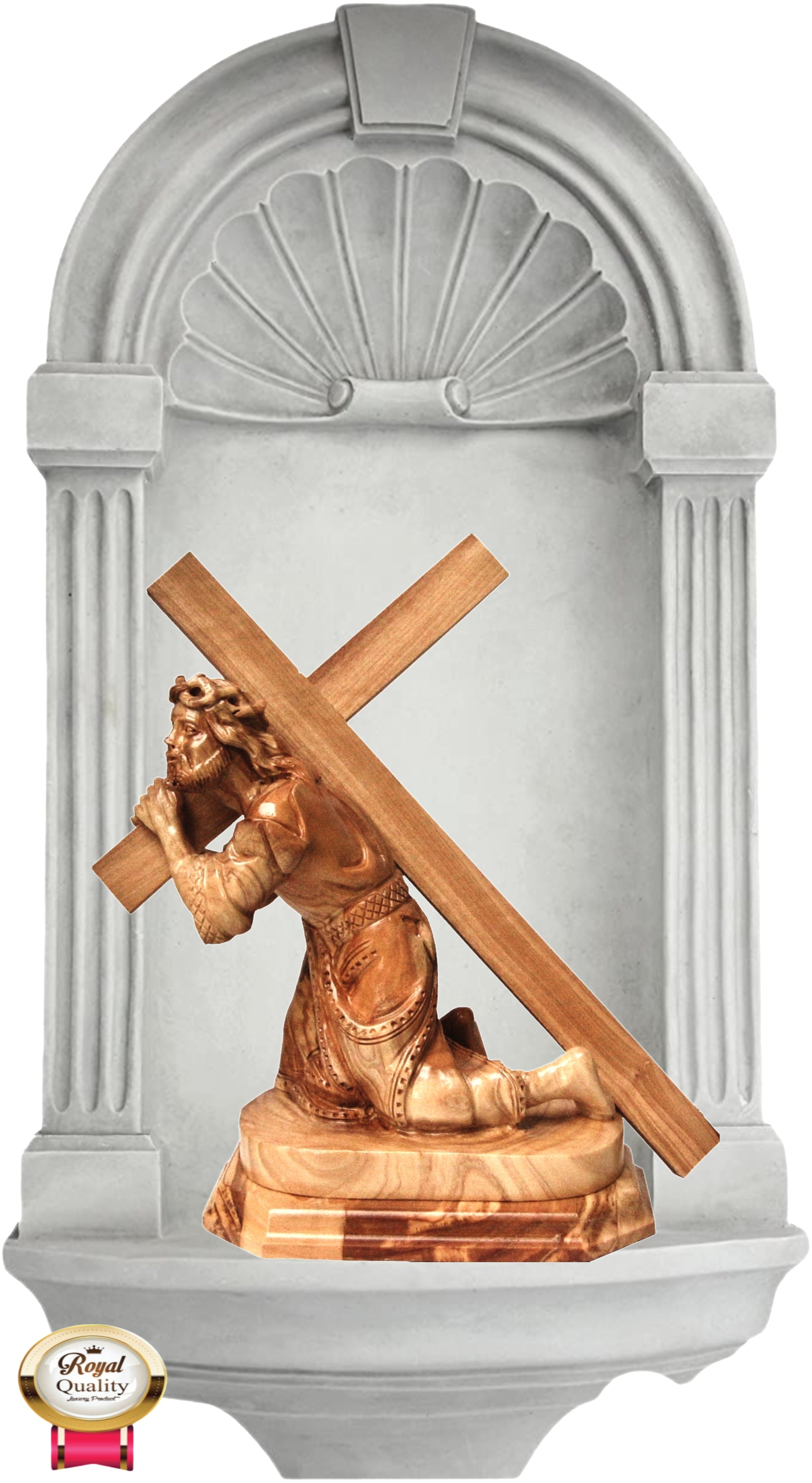 Hand-Carved 20cm Olive Wood Jesus Figure, Falling Under the Weight of the Cross