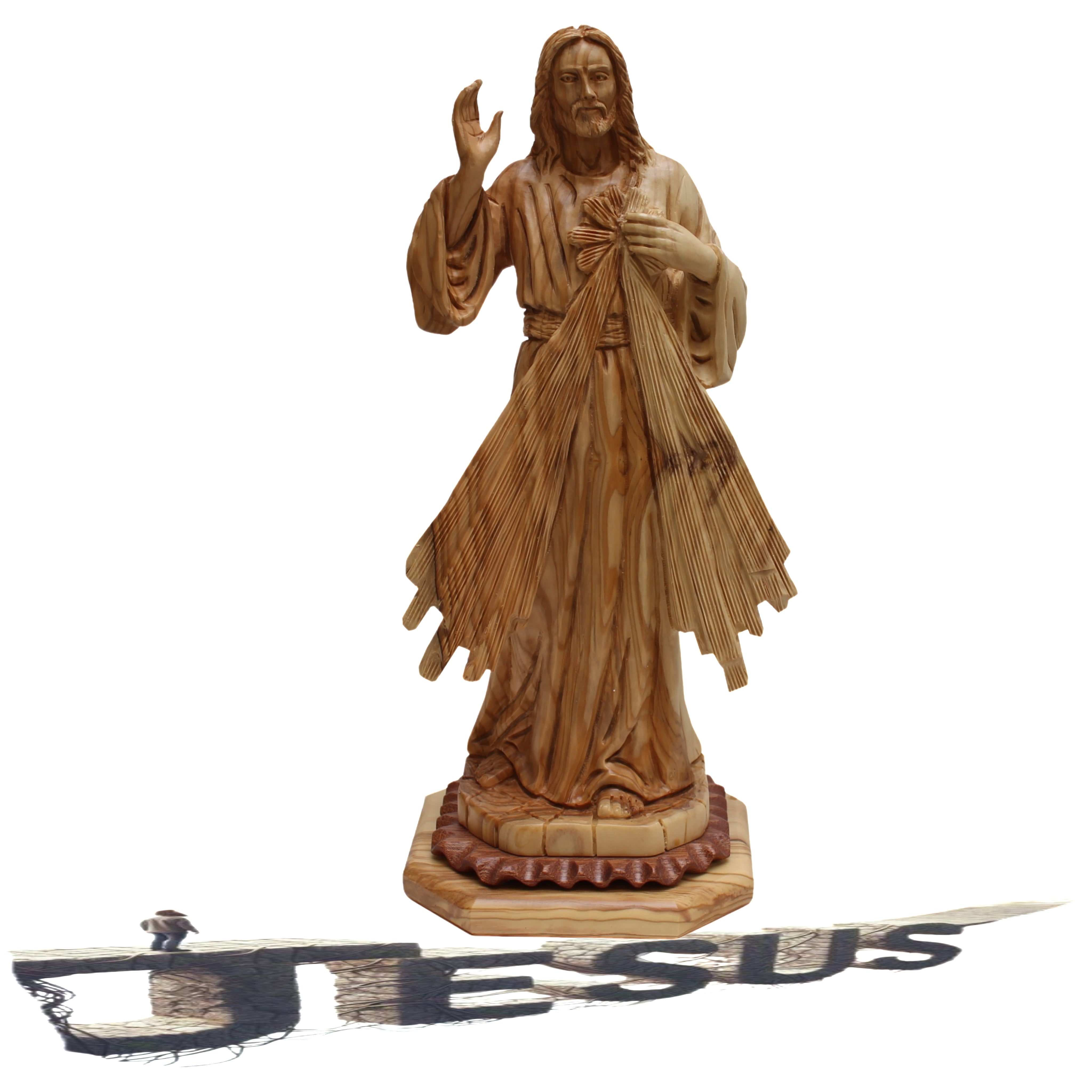 Hand Carved Olive Wood Statue of Jesus -the Divine Mercy