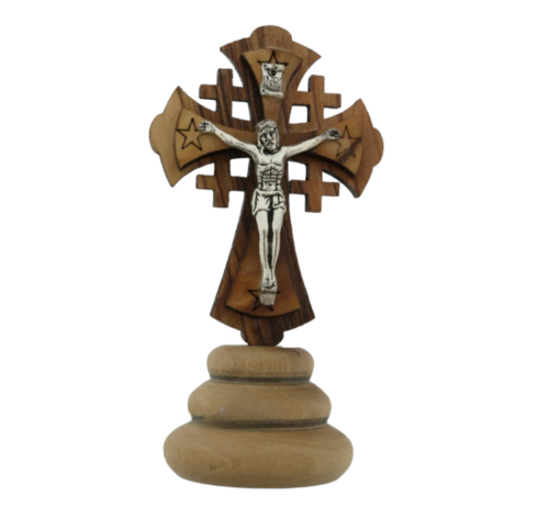 Handmade Miniature Crucifix with corpus  from Bethlehem it represents holy trinity wood 