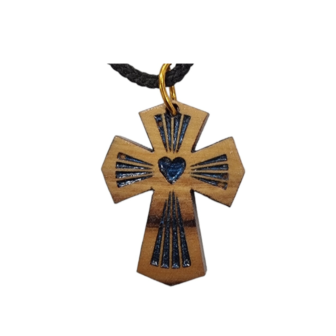 Heart Centered Olive Wood Cross Necklace  with Resin Embellishments