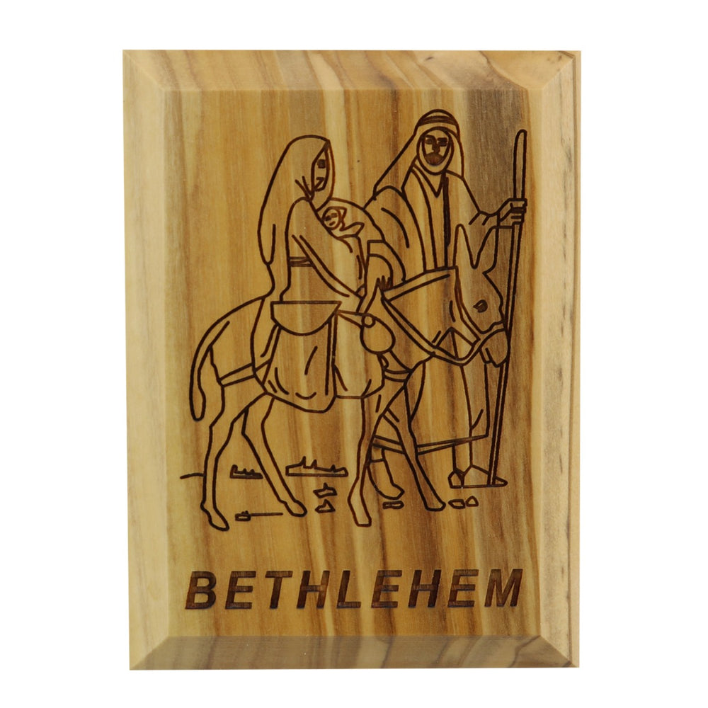 Olive Wood Magnet with Laser-Carved Flight into Egypt Scene