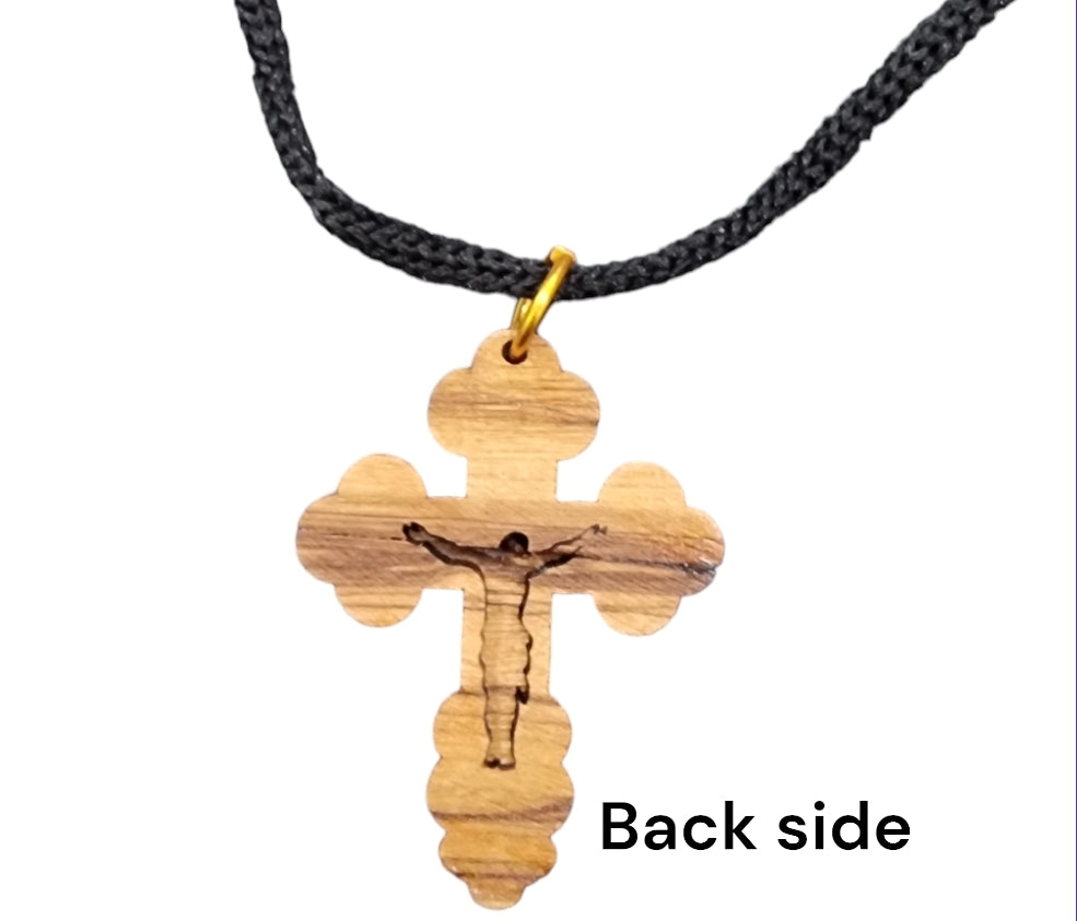 back side view of  Jesus Silhouette Necklace, Olive Wood Cross From Bethlehem