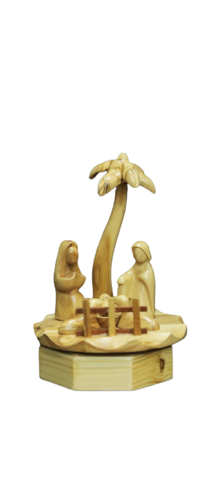 Abstract Olive Wood Nativity Scene with faceless figures