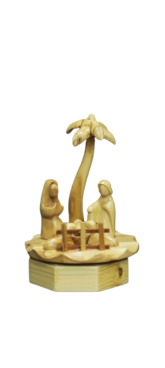 Abstract Olive Wood Nativity Scene with faceless figures