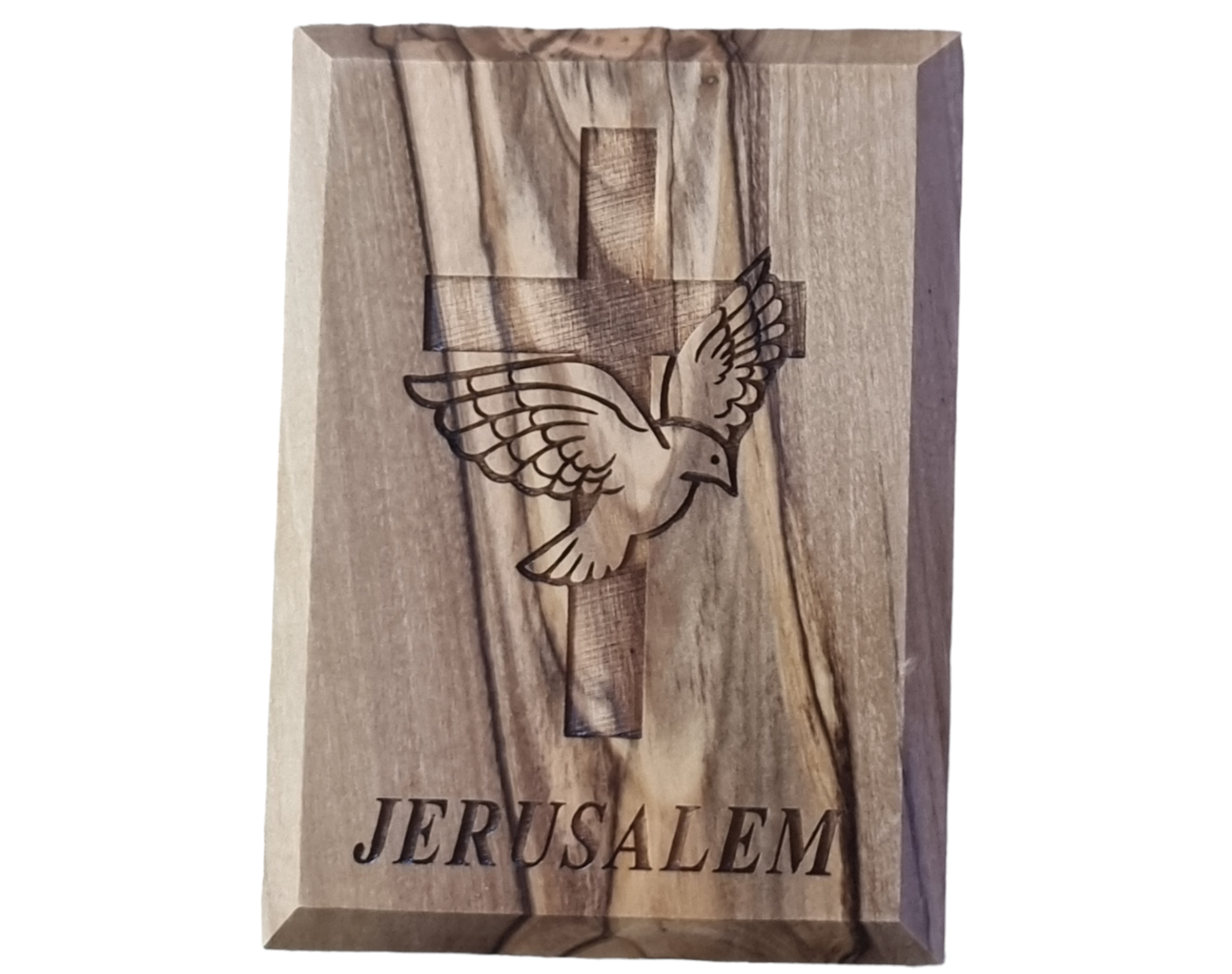 Jerusalem-Friedenstaube und Kreuz-Magnet aus Olivenholz