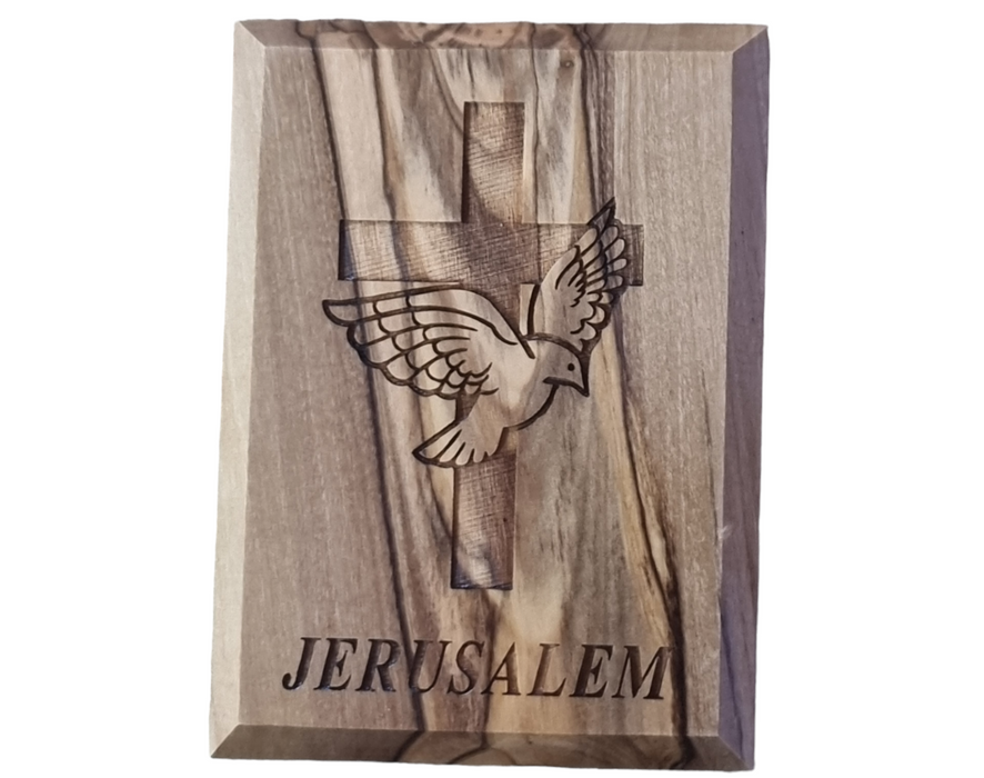 Jerusalem Peace Dove and Cross Olive Wood Magnet