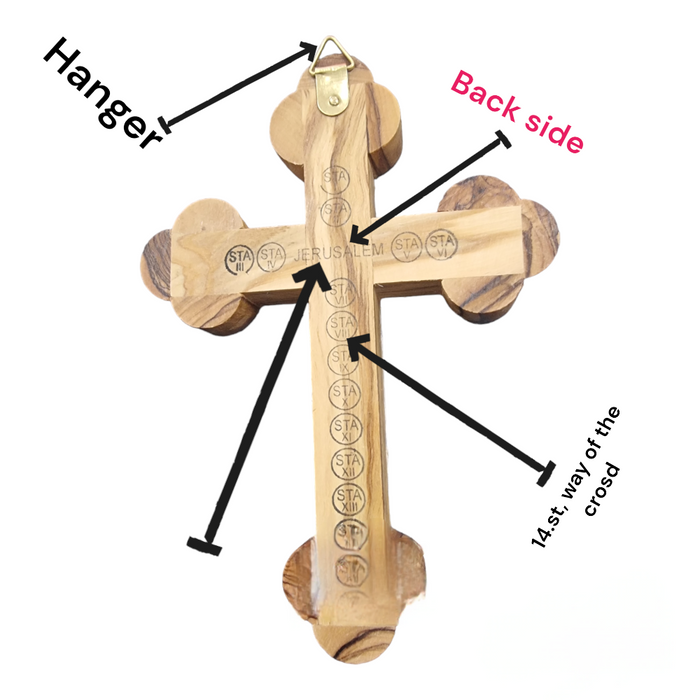 13.5cm Mother-of-Pearl Olive Wood Crucifix with Holy Land Relics