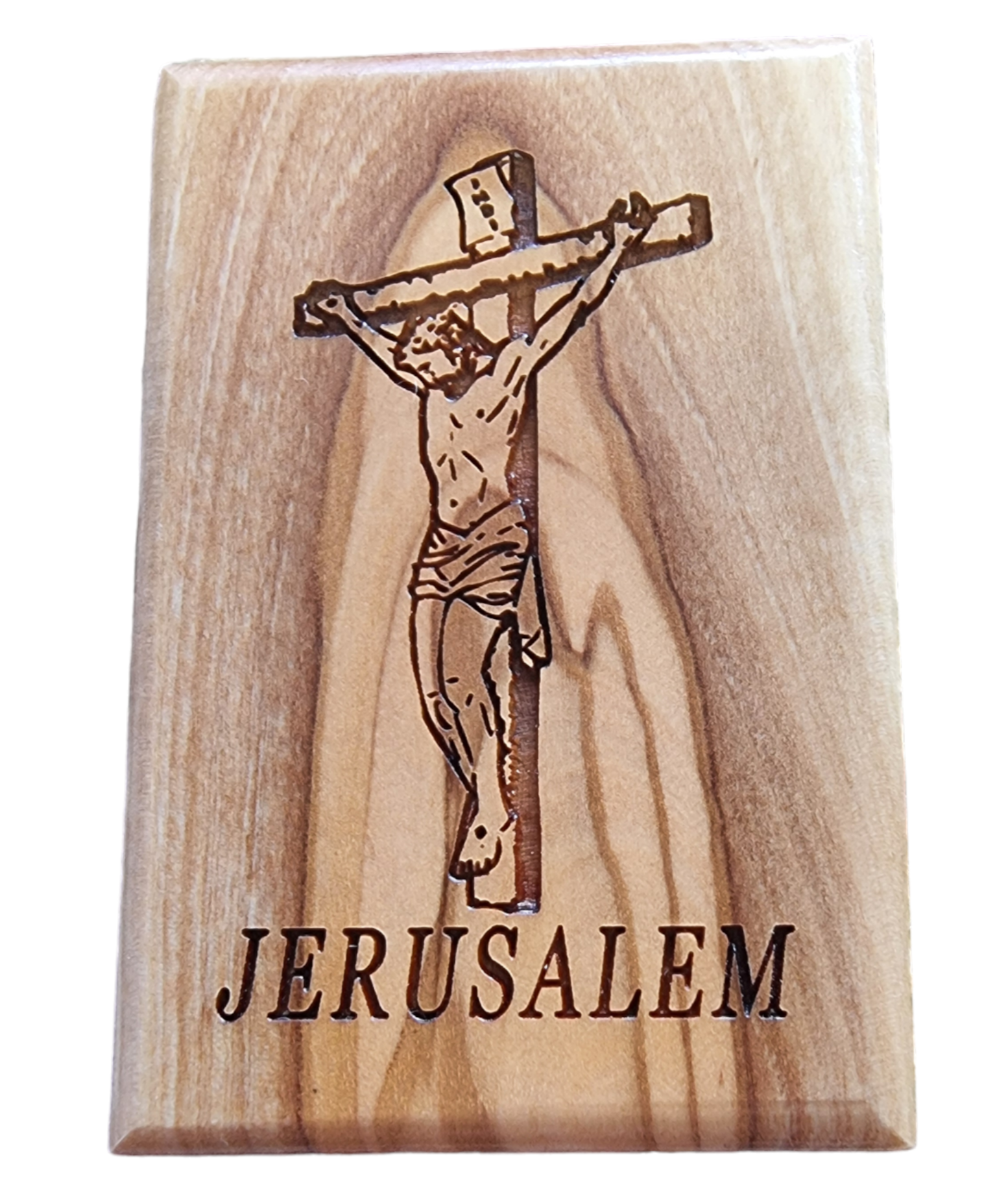 Ímã de crucifixo de madeira de oliveira de Jerusalém (6,2 cm x 4,2 cm)