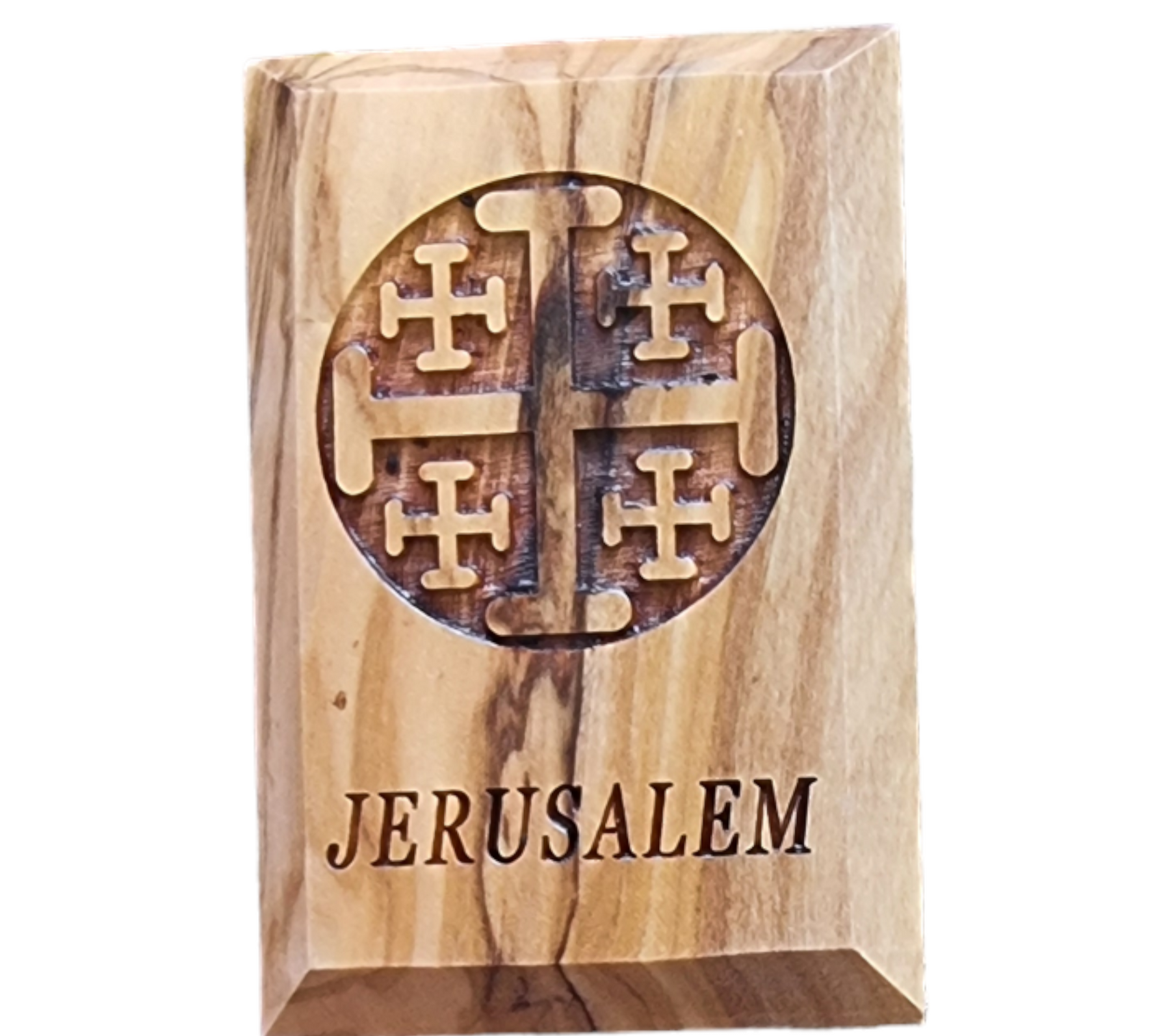 Carved in Faith: Jerusalem Cross Olivewood Magnet