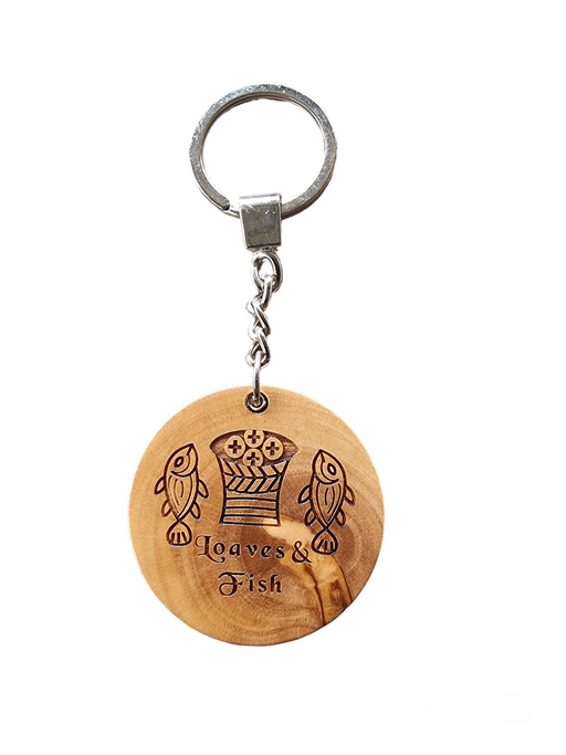 Miraculous Tabgha: Olive Wood Keychain (Place of the Loaves and Fishes)