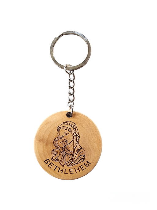 Holy Mother and Child: Olive Wood Keychain