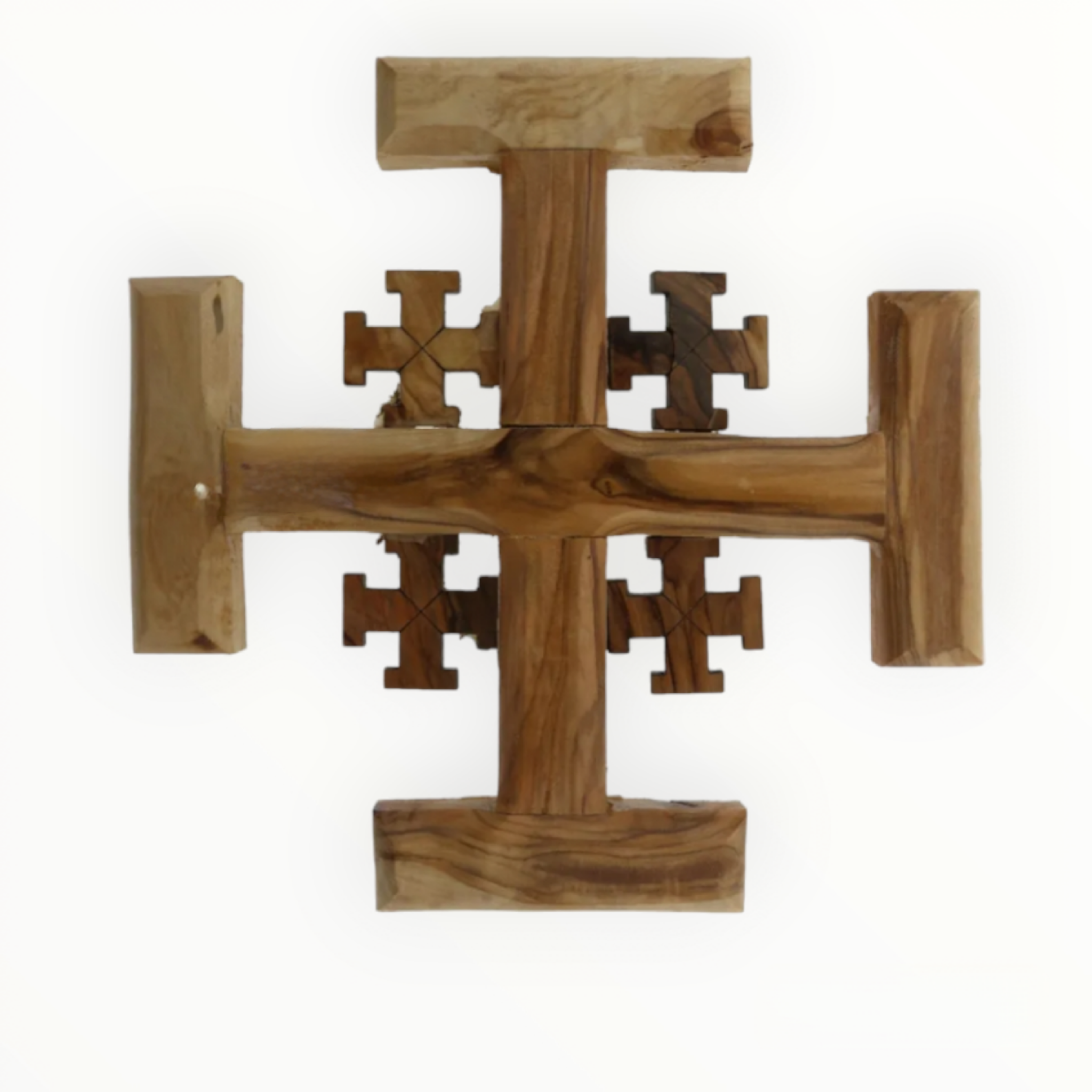 Colgante de pared con cruz de Jerusalén - Madera de olivo hecha a mano (16x16cm)