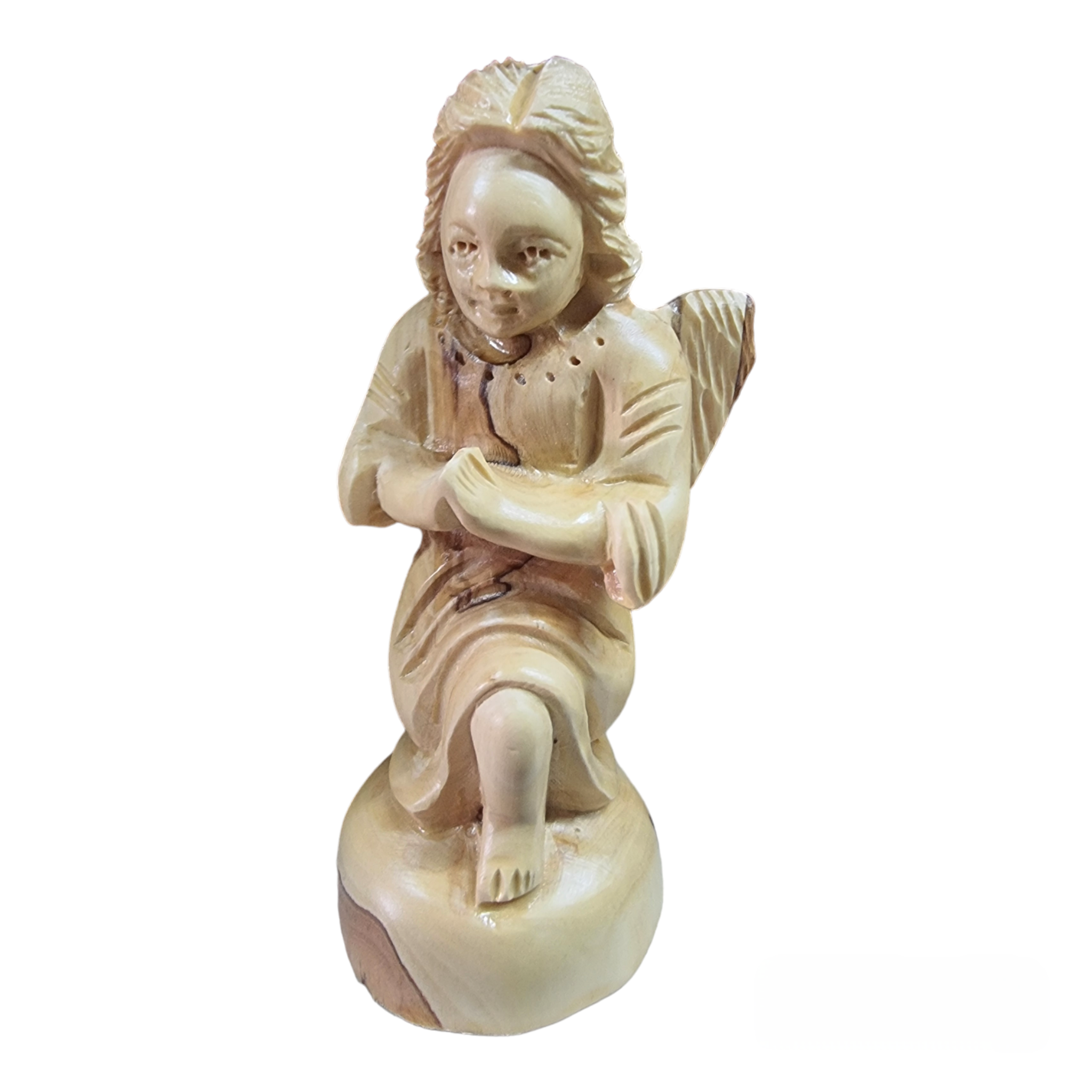 Miniature Olive Wood Praying Angel (13.5x5.5cm)