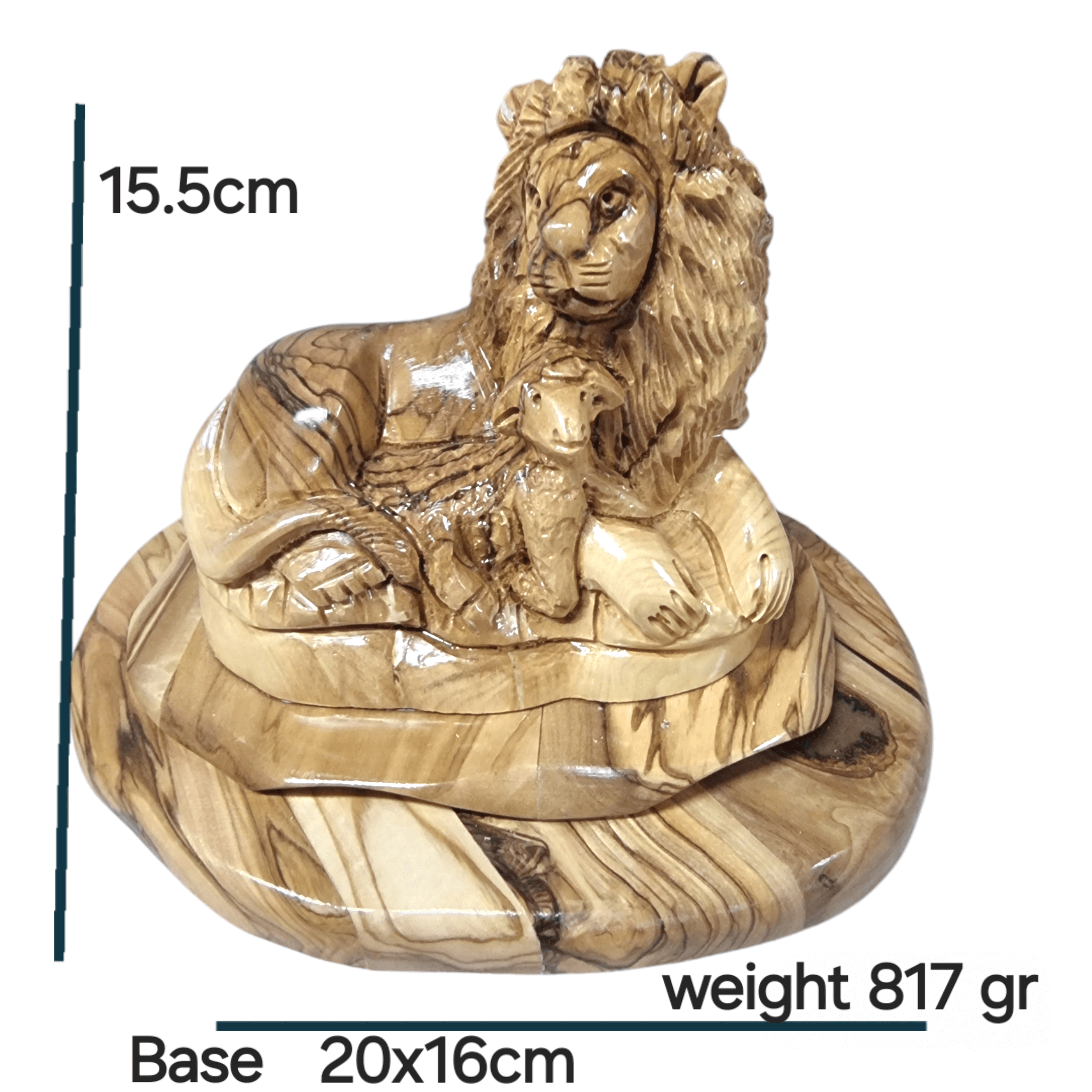 Symbol of Harmony: Hand-Carved Olive Wood Lion and Lamb Statue