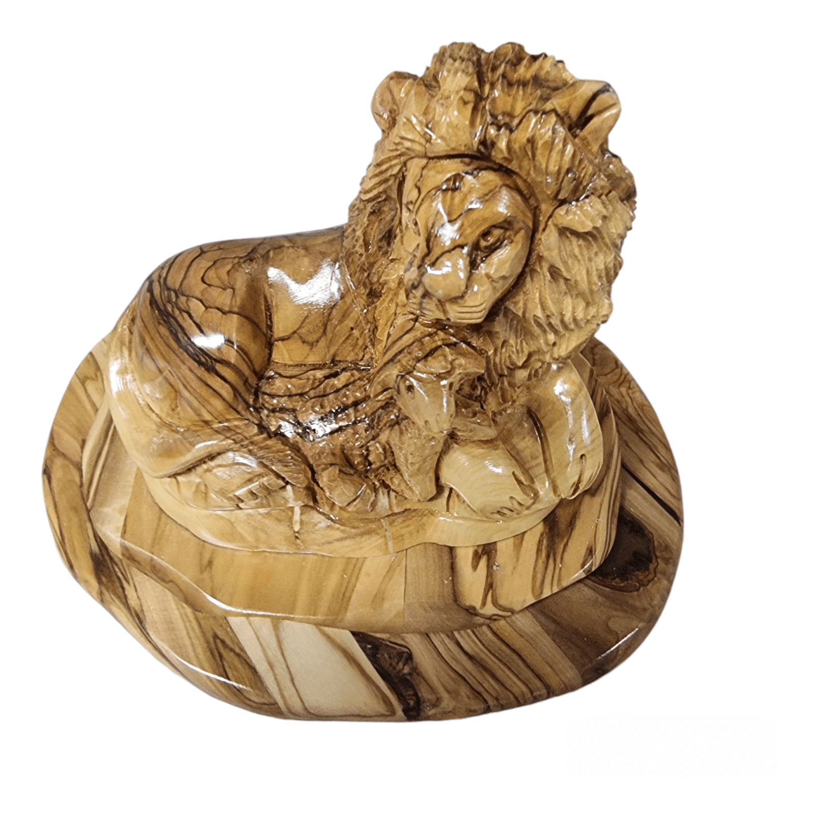 Symbol of Harmony: Hand-Carved Olive Wood Lion and Lamb Statue