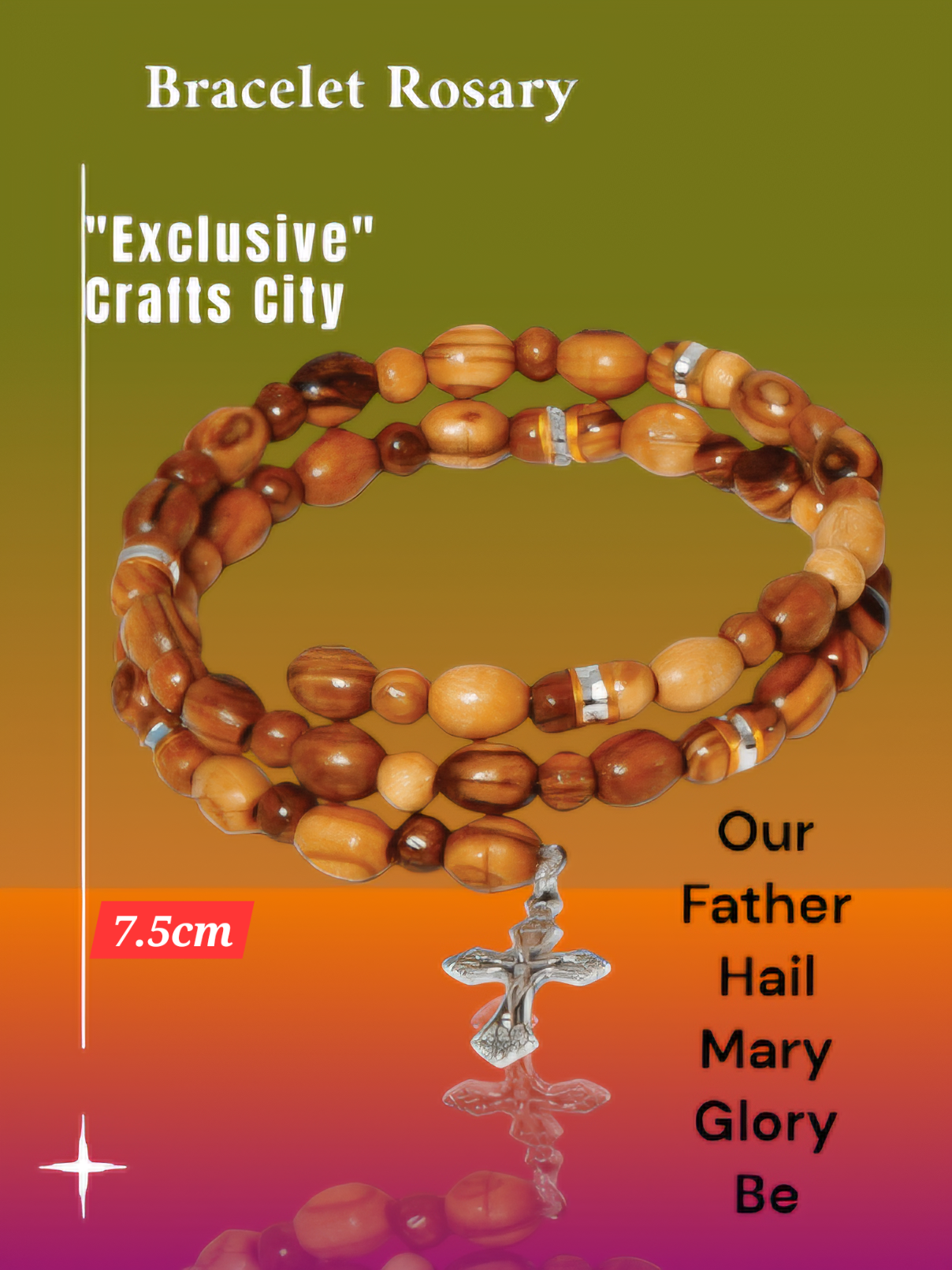 7.5 cm Handmade Olive Wood Bracelet Rosary