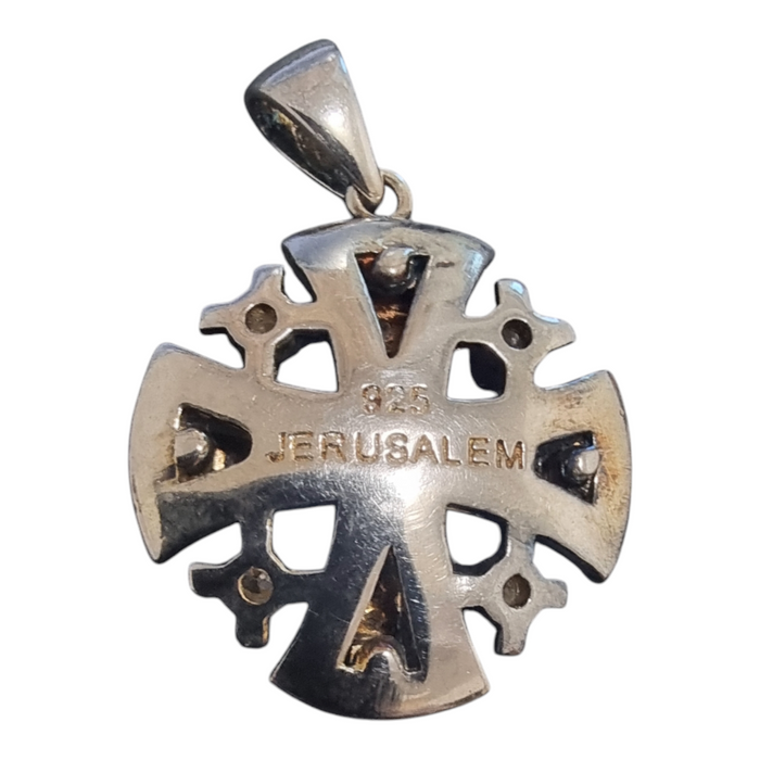 Jerusalem Cross Pendant: Sterling Silver & White Sapphire, A Touch of the Holy Land