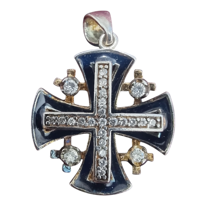 Jerusalem Cross Pendant: Sterling Silver & White Sapphire, A Touch of the Holy Land