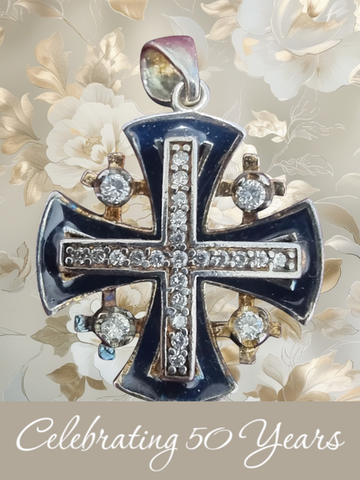 Jerusalem Cross Pendant: Sterling Silver & White Sapphire, A Touch of the Holy Land