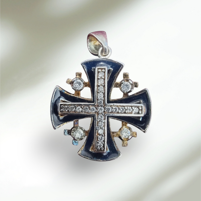 Jerusalem Cross Pendant: Sterling Silver & White Sapphire, A Touch of the Holy Land