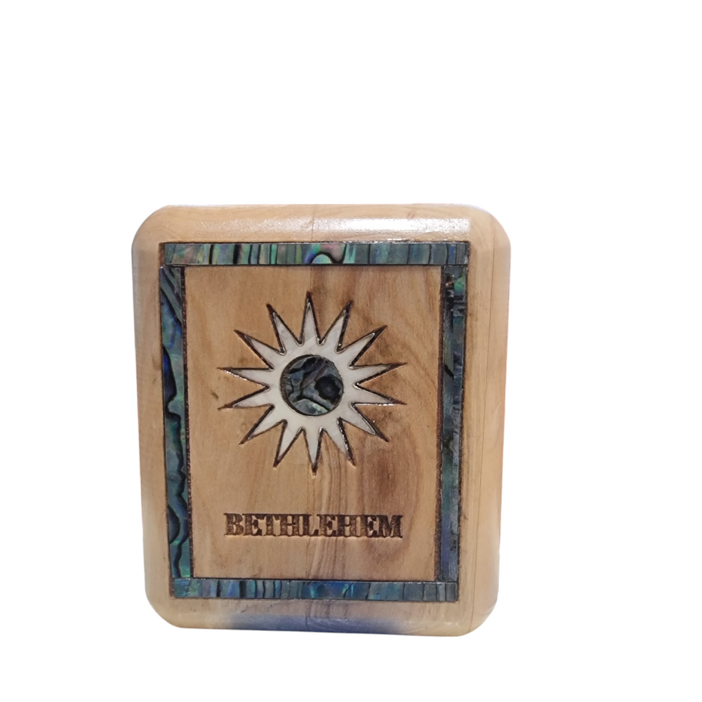 Bethlehem Olive Wood & Mother of Pearl Rosary Box